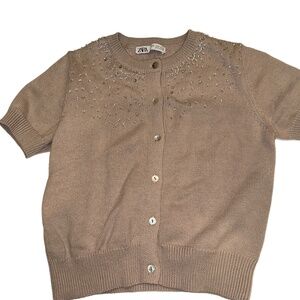 Zara cropped sequins tan women's M